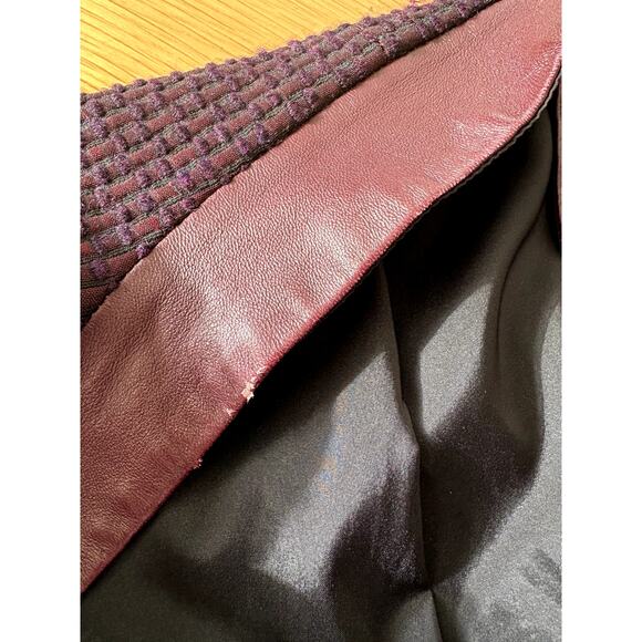 LAFAYETTE 148 Tweed Jacket Blazer Jacket Wool blend Leather Trim Wine Red Size 4 - Picture 10 of 11